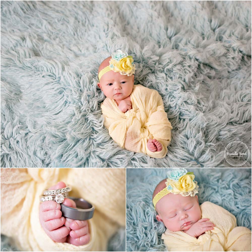 newborn girl in turquoise and yellow by Denver, CO photographer