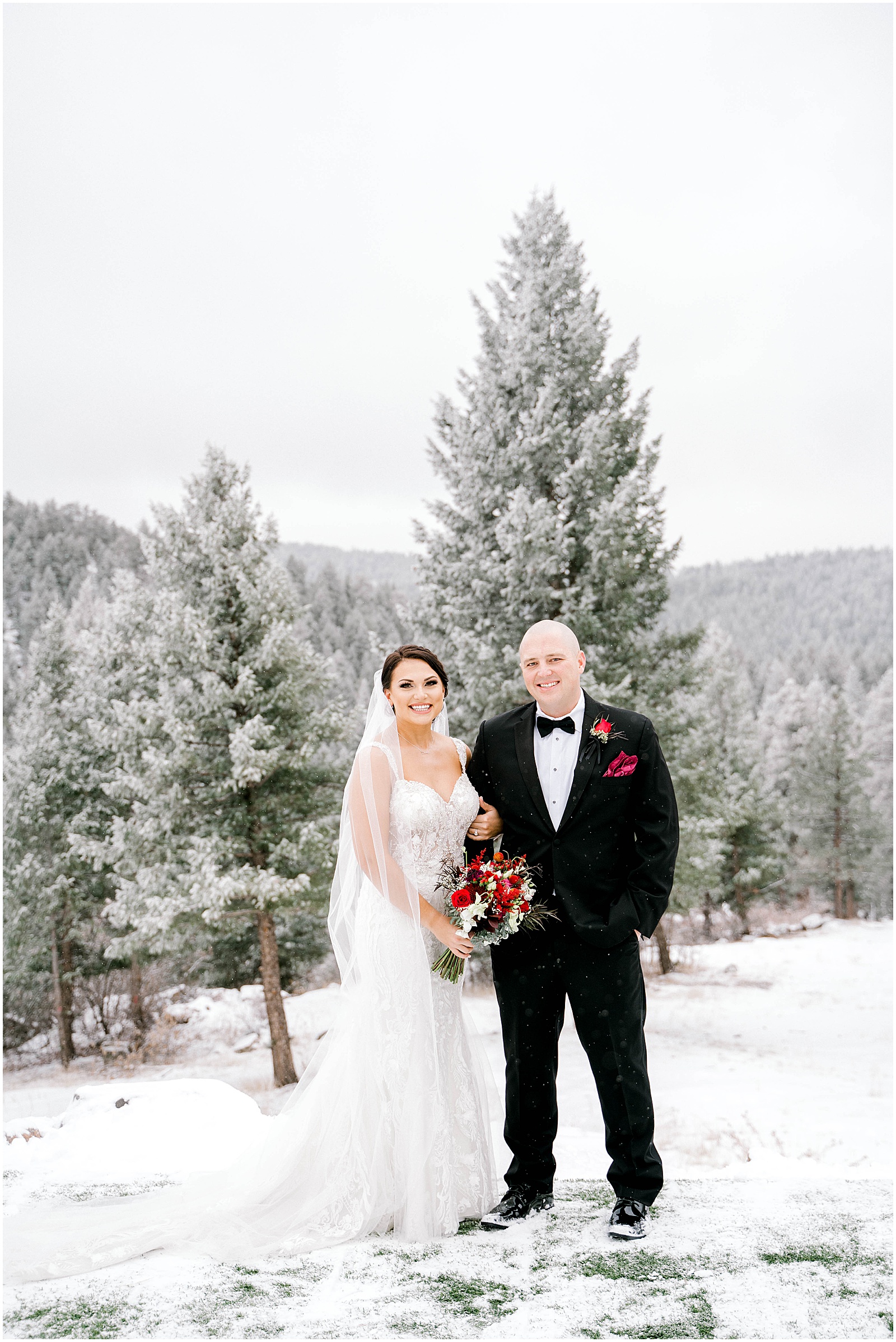 snowy bride and groom photos