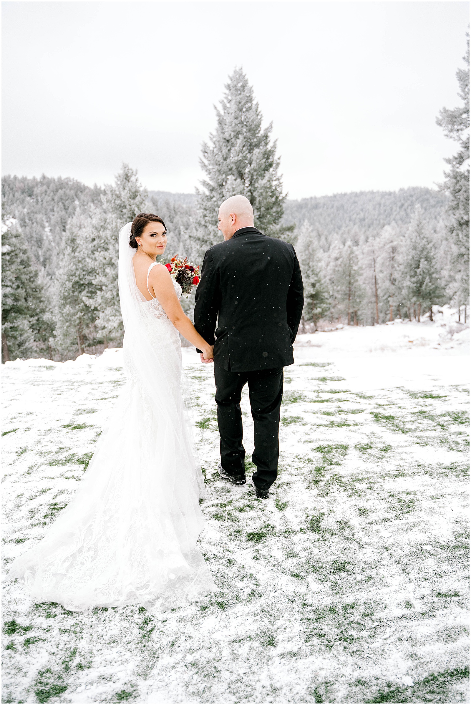 snowy bride and groom photos