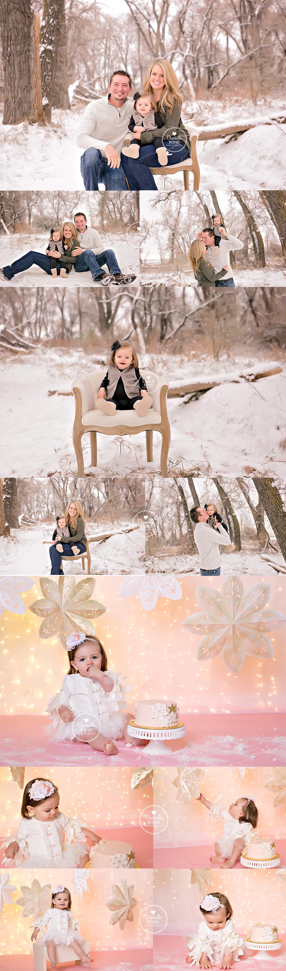 snowy family photos and winter wonderland cake smash by Denver, CO photographer