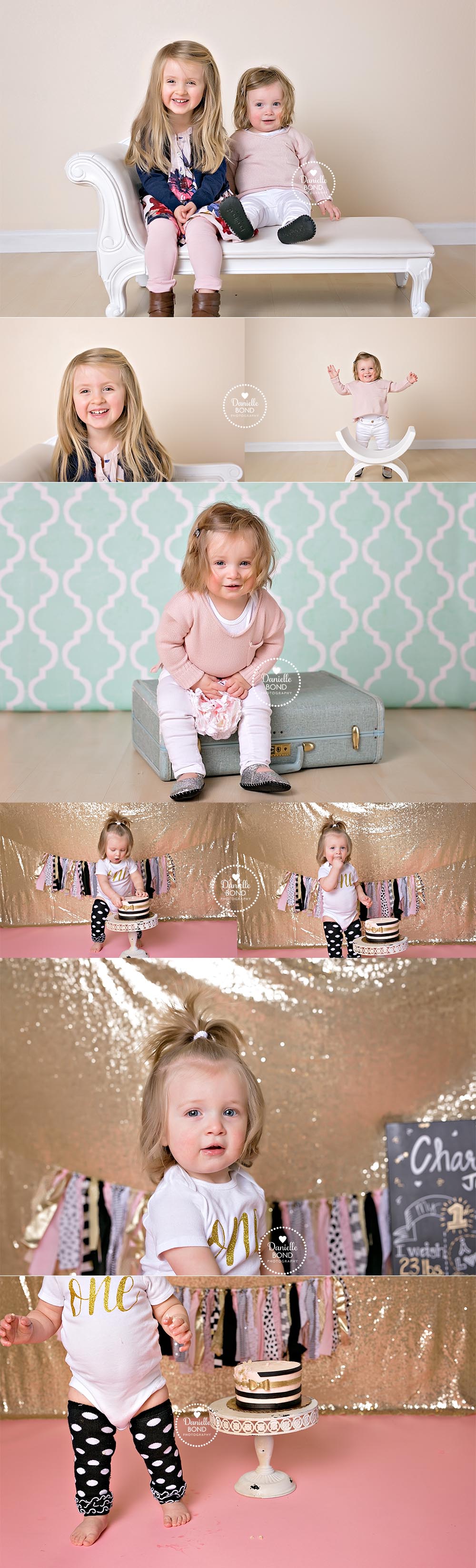 pink and gold cake smash by Denver, CO photographer