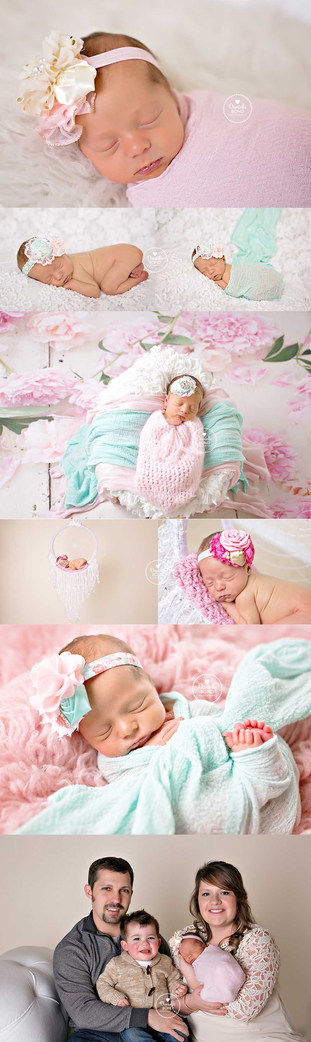 newborn girl in pink and mint, Denver, CO newborn photographer