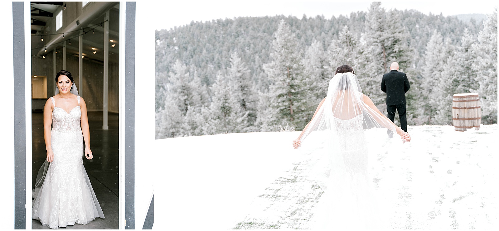 first look at colorado winter wedding